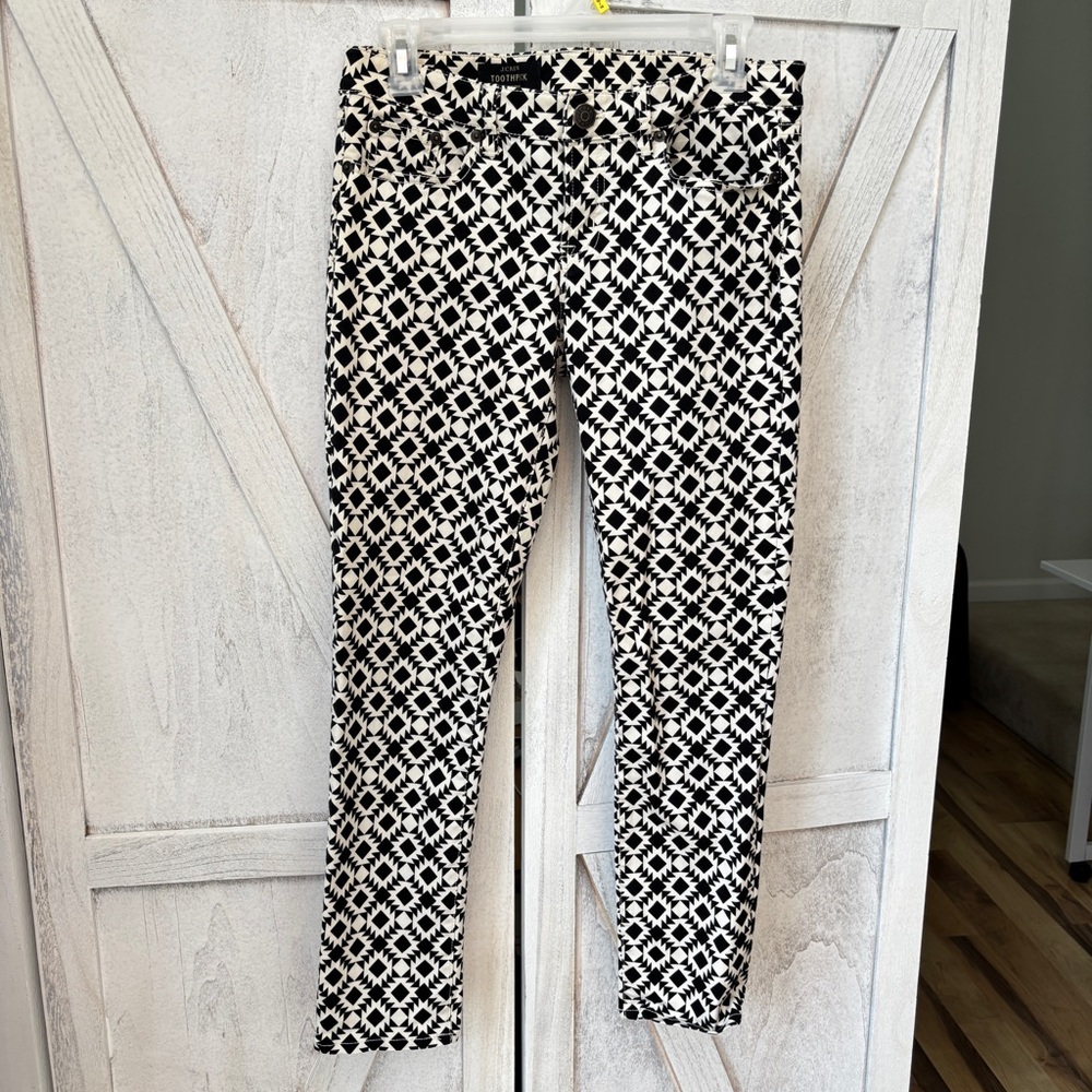J. Crew Black & White Toothpick Pants Women’s 29 Geometric Print Straight Denim